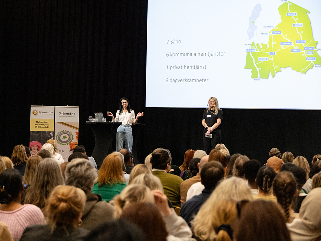 Från Ljusdal i Hälsingland kom Jennie Wallin, specialiserad demensundersköterska i kommunens kognitiva stödteam, och Laila Arousell, specialiserad demensundersköterska på privata Addera omsorg, för att prata om hur Addera arbetar med Stjärnmärkt. Bland annat har man sedan 2024 särskilda hemtjänstgrupper som enbart besöker personer med kognitiv sjukdom. De berättade också om flera av de utvecklingsprojekt som Addera drivit under åren efter sin första Stjärnmärkning 2021. Bland annat tog man under 2025 fram ett digitalt verktyg för levnadsberättelse, checklista och genomförandeplan som underlättar för personalen.